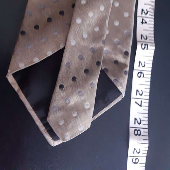 Y2K Vintage Massimo Silk Tie Taupe with Grey & White Diagonal Polka Dots - Picture 8 of 8